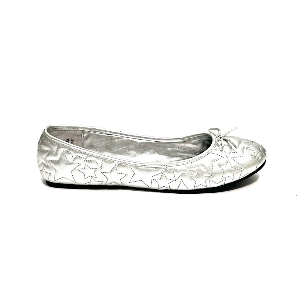 Vintage Y2K deadstock silver vegan leather star quilted slip on ballet flats